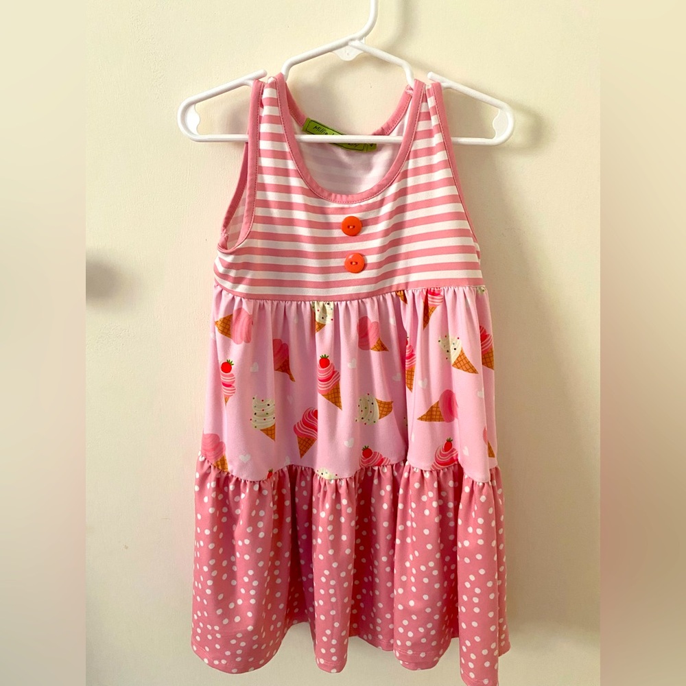 Pink Ice Cream Cones Tiered Sleeveless Dress